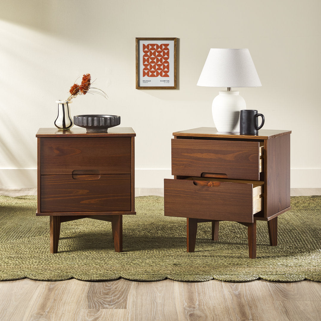 Aizlyn Mid-Century Modern Solid Wood Groove-Handle Nightstands (Set of 2) Wade Logan® Color: Walnut