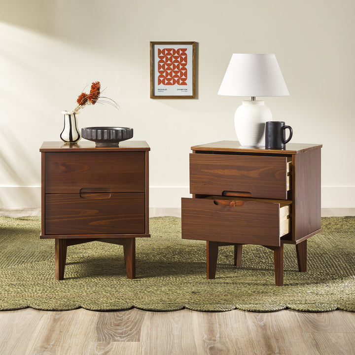 Aizlyn Mid-Century Modern Solid Wood Groove-Handle Nightstands (Set of 2) Wade Logan® Color: Walnut