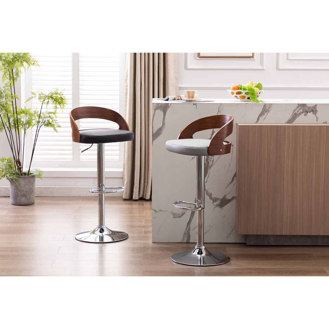 Aviella Swivel Adjustable Height Faux Leather Mid-Century Bar Stool Wade Logan® Color: Gray