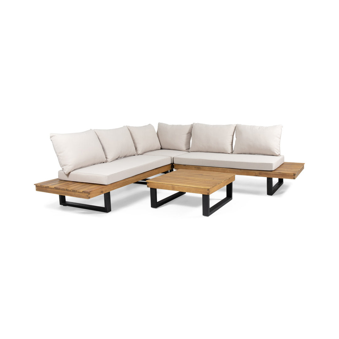 Abhipsa 4 Piece Teak Sectional Seating Group with Cushions Union Rustic