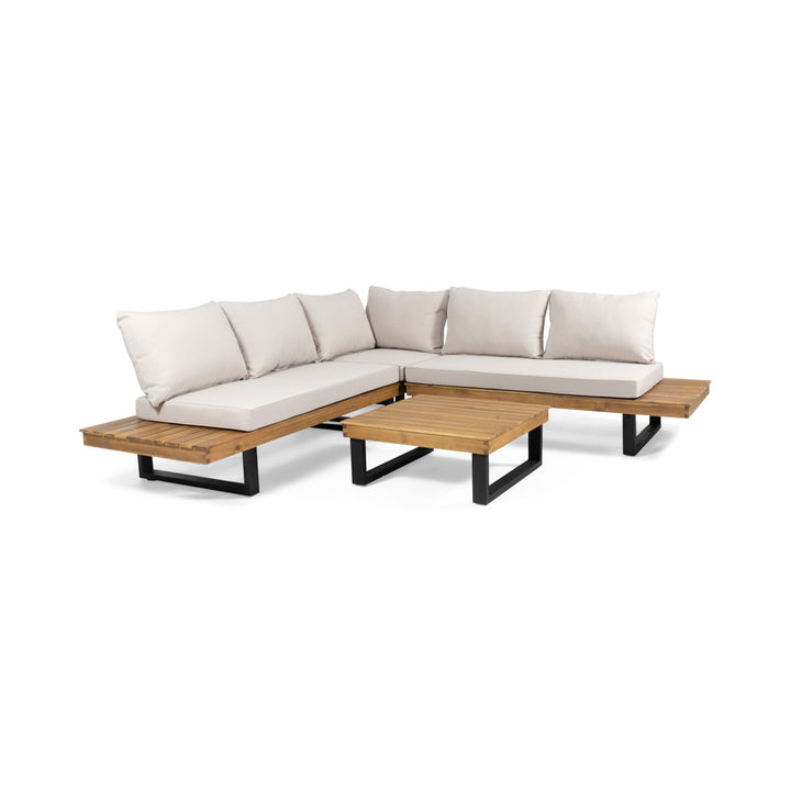 Abhipsa 4 Piece Teak Sectional Seating Group with Cushions Union Rustic
