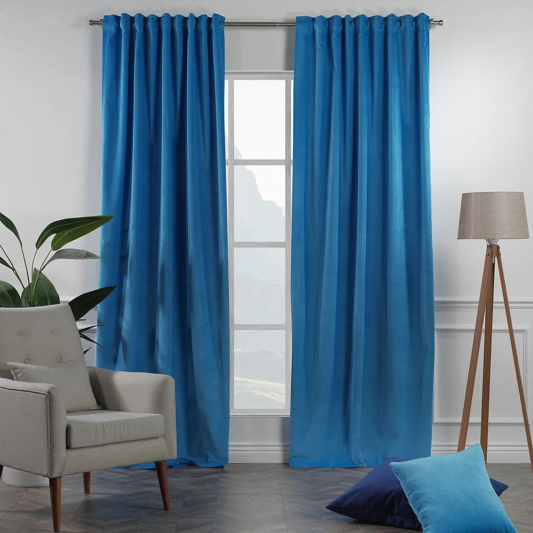 Matte Velvet Extra wide x Extra Long Custom Made Decorative Single Panel Lilijan Home & Curtain Curtain Color: 42 Honolulu Blue Size per Panel: 100" W x 264" L