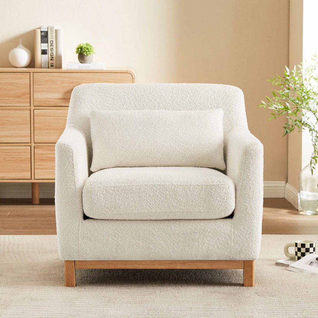 Jazmere 31.5" Armchair Mercer41 Leg Color: Natural Fabric: White Boucle