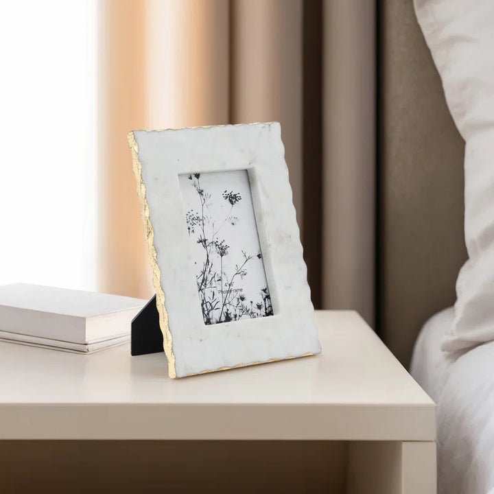 Elegant Marble & Wood Photo Frame - Stylish Glass & MDF Picture Display with Durable Construction and Modern Glam Accents