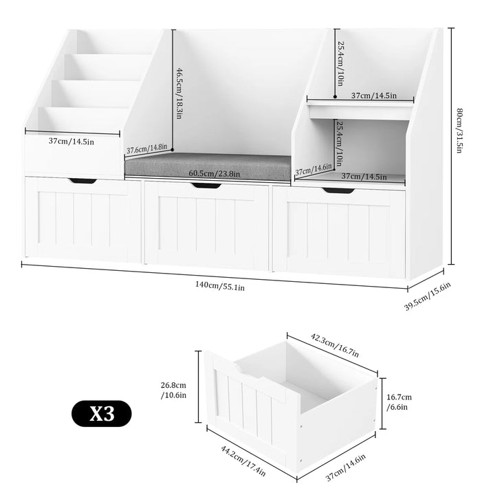 3-IN-ONE Kids Bookcase with 3 Drawers