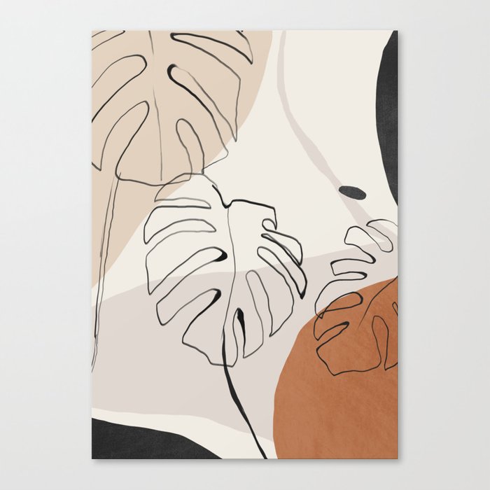 Minimal Abstract Art Monstera Canvas Print