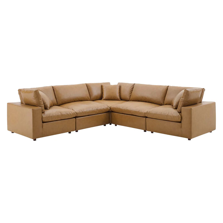 Moxi Down Filled Overstuffed Vegan Leather 5 Piece Sectional Sofa
