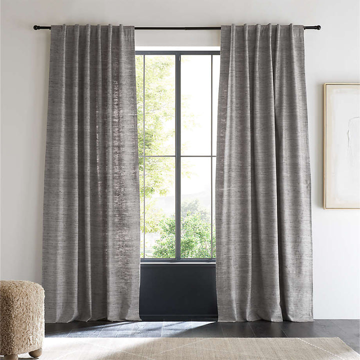 Trevino Pebble Grey Cotton Silk Blend Window Curtain Panel 52"x108"