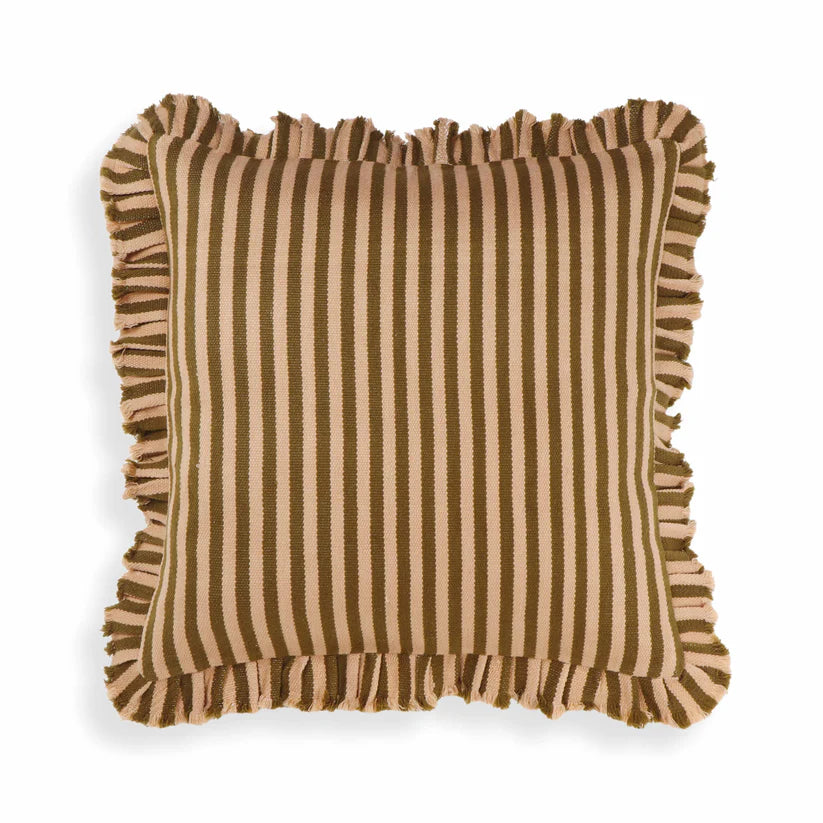 Arina Taupe Striped Ruffle Pillow - 20" x20"