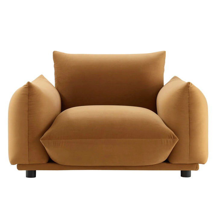 Corie Performance Velvet Armchair in Cognac