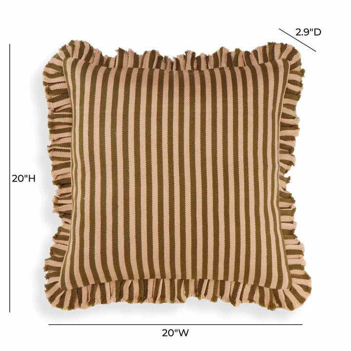 Arina Taupe Striped Ruffle Pillow - 20" x20"