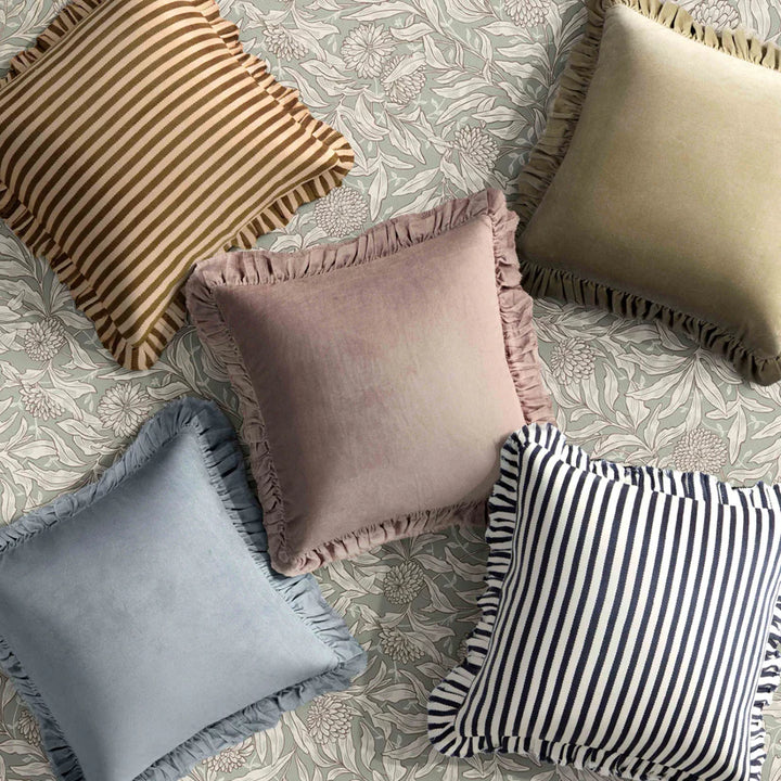 Arina Taupe Striped Ruffle Pillow - 20" x20"