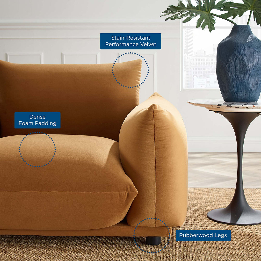 Corie Performance Velvet Armchair in Cognac