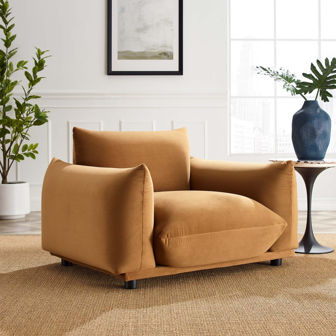 Corie Performance Velvet Armchair in Cognac