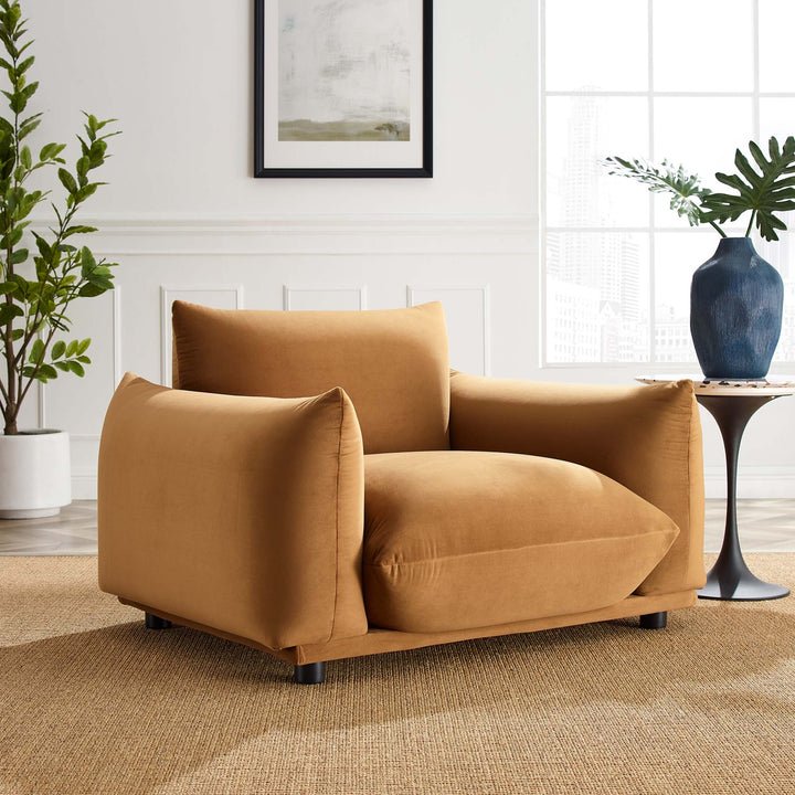 Corie Performance Velvet Armchair in Cognac