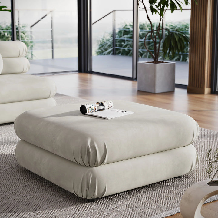 Billee Performance Velvet Ottoman - Almond