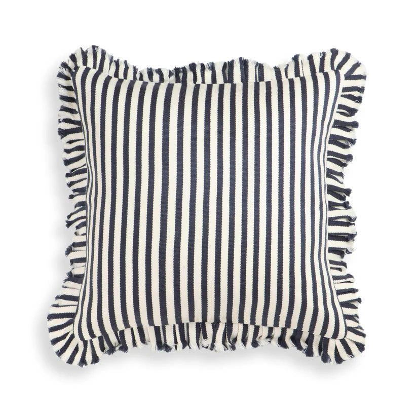 Arina Navy Striped Ruffle Pillow - 20" x 20"