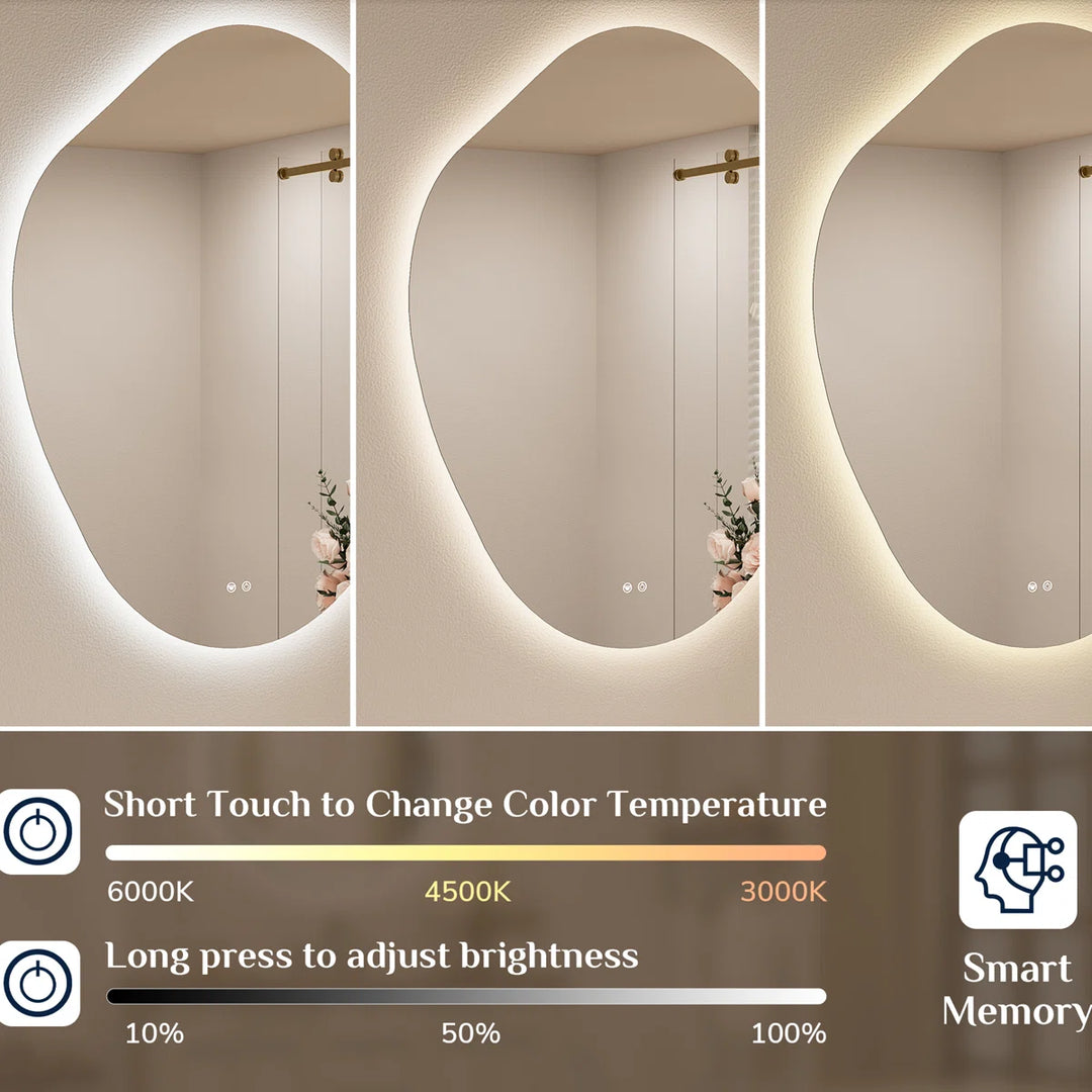 Irregular Backlit Mirror Asymmetrical Frameless Bathroom Mirror with Light, Dimmable, Anti-Fog, Shatter proof