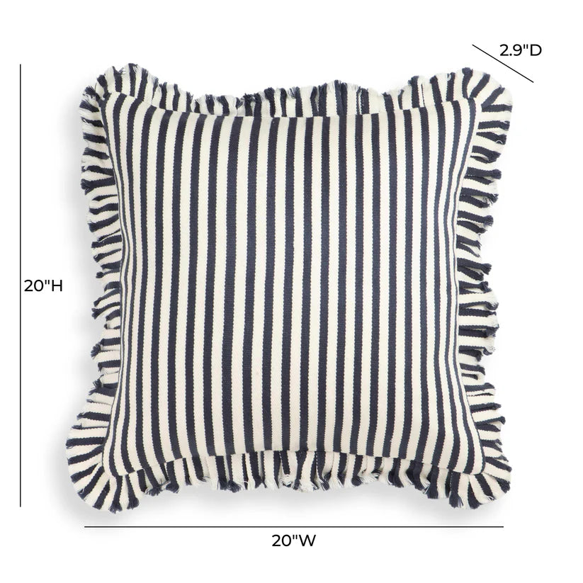 Arina Navy Striped Ruffle Pillow - 20" x 20"