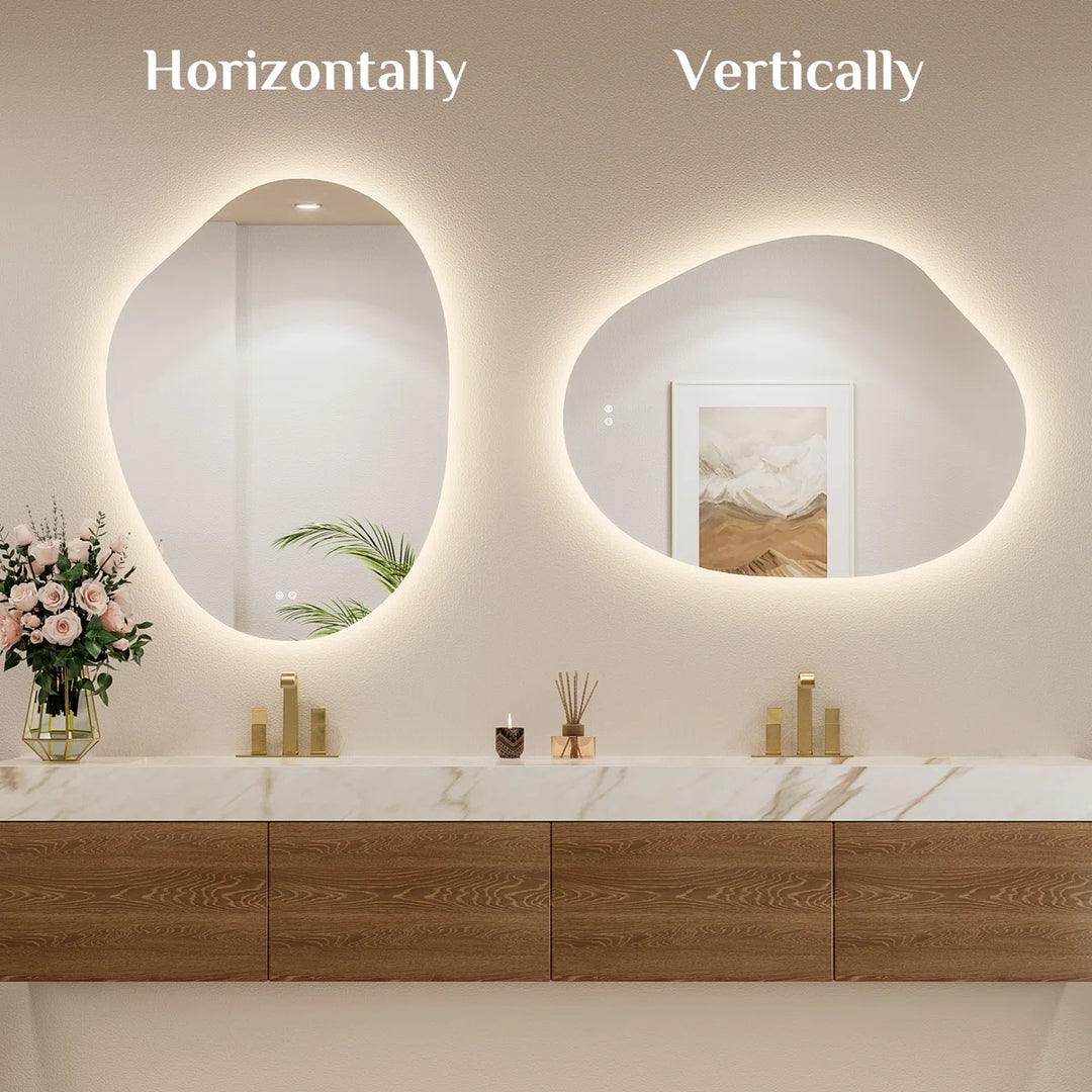Irregular Backlit Mirror Asymmetrical Frameless Bathroom Mirror with Light, Dimmable, Anti-Fog, Shatter proof