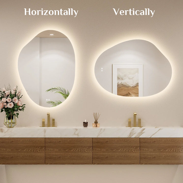 Irregular Backlit Mirror Asymmetrical Frameless Bathroom Mirror with Light, Dimmable, Anti-Fog, Shatter proof