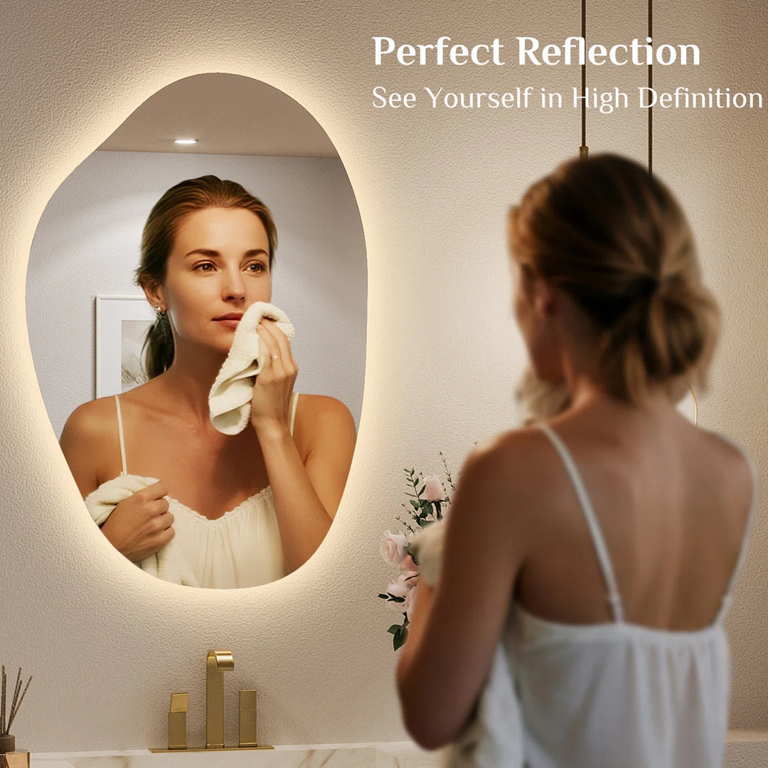 Irregular Backlit Mirror Asymmetrical Frameless Bathroom Mirror with Light, Dimmable, Anti-Fog, Shatter proof