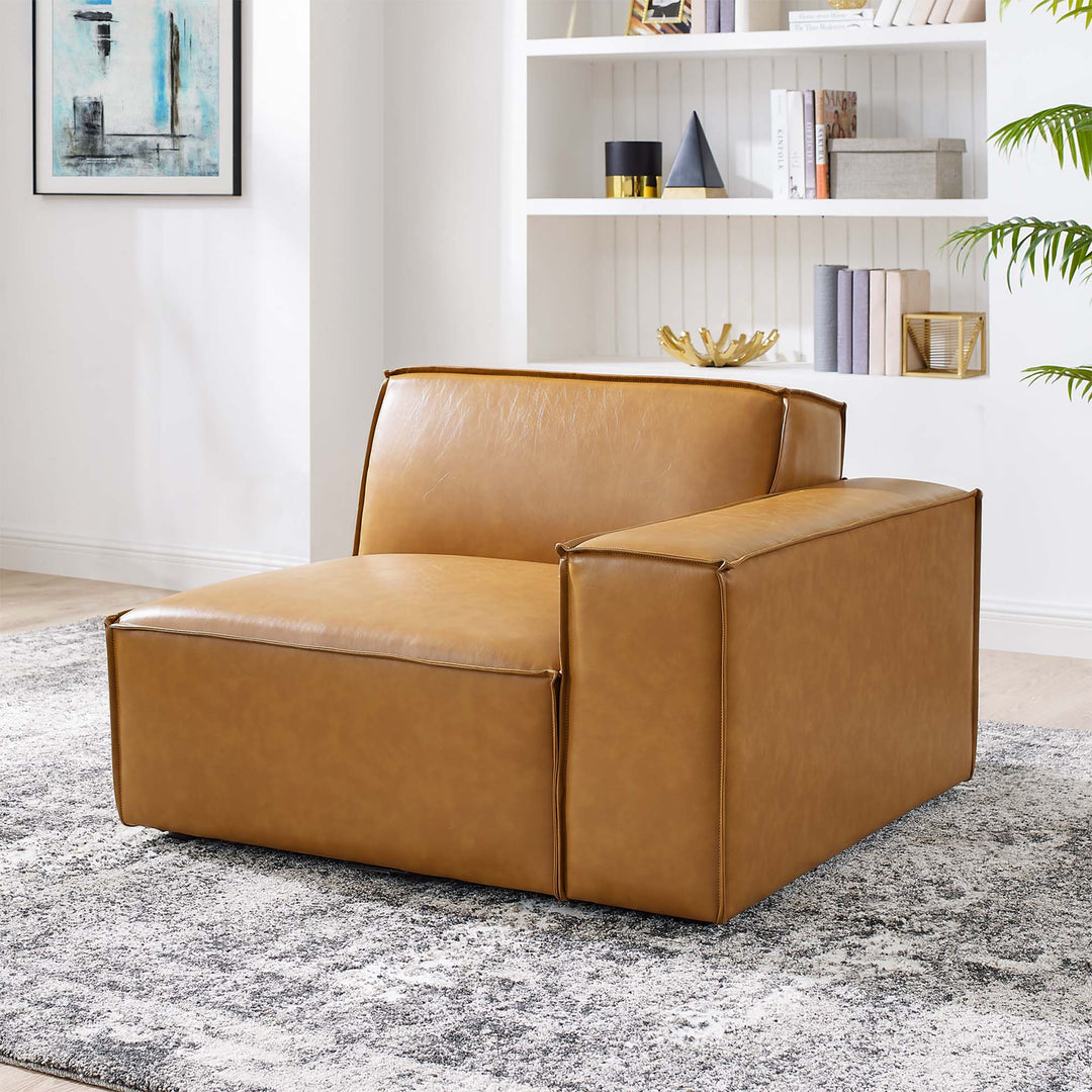 Tresser Right-Arm Vegan Leather Sectional Sofa Chair - Tan