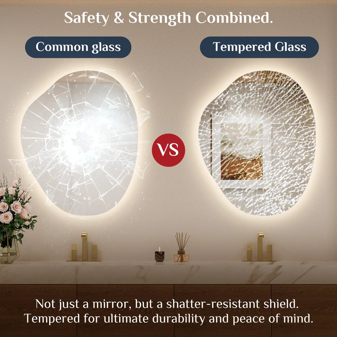 Irregular Backlit Mirror Asymmetrical Frameless Bathroom Mirror with Light, Dimmable, Anti-Fog, Shatter proof