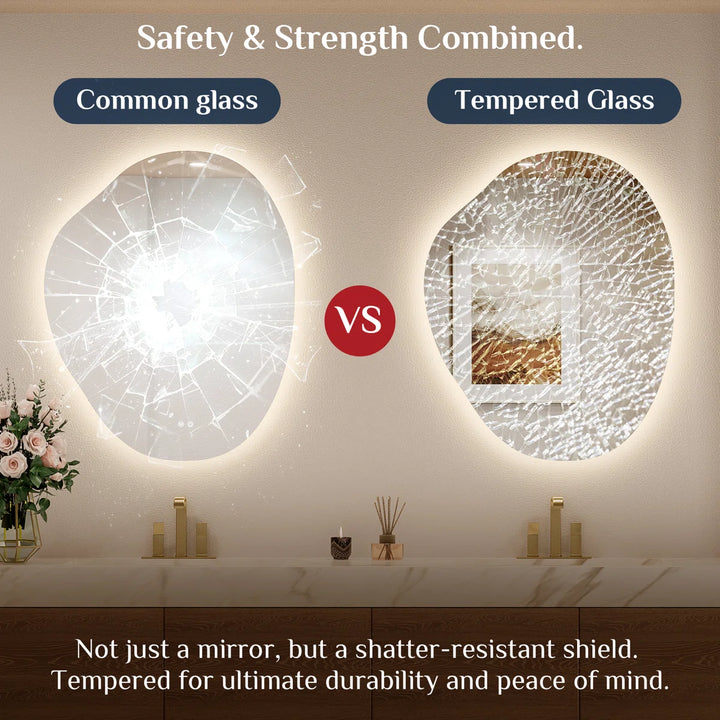 Irregular Backlit Mirror Asymmetrical Frameless Bathroom Mirror with Light, Dimmable, Anti-Fog, Shatter proof