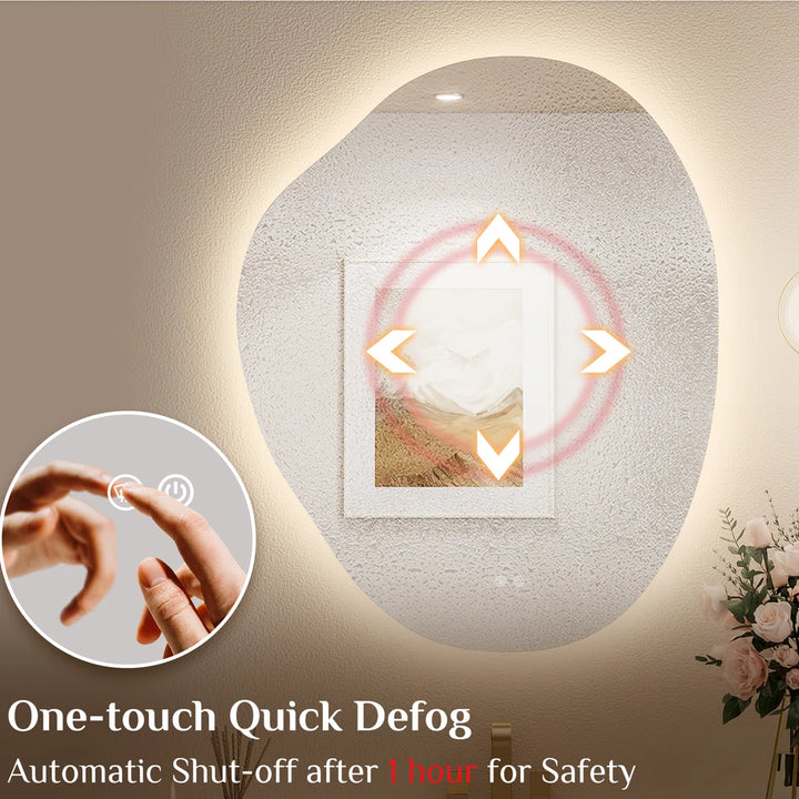 Irregular Backlit Mirror Asymmetrical Frameless Bathroom Mirror with Light, Dimmable, Anti-Fog, Shatter proof