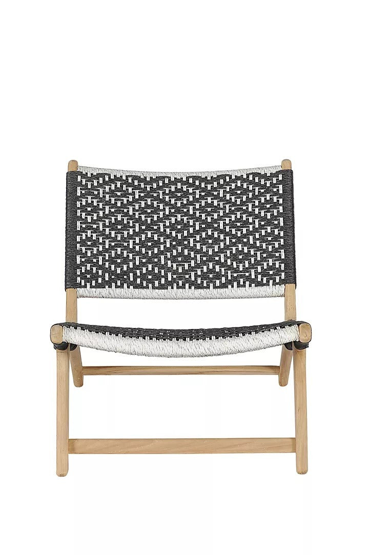 Havana Wicker Teak Armless Chair Black and White Diamond