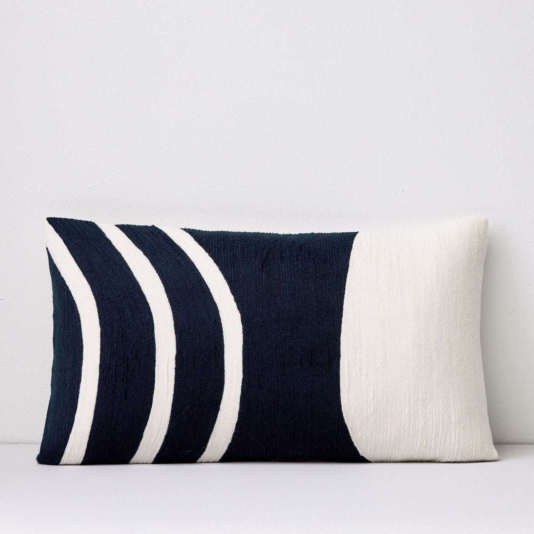 Crewel Rounded Pillow Cover Midnight 12x21