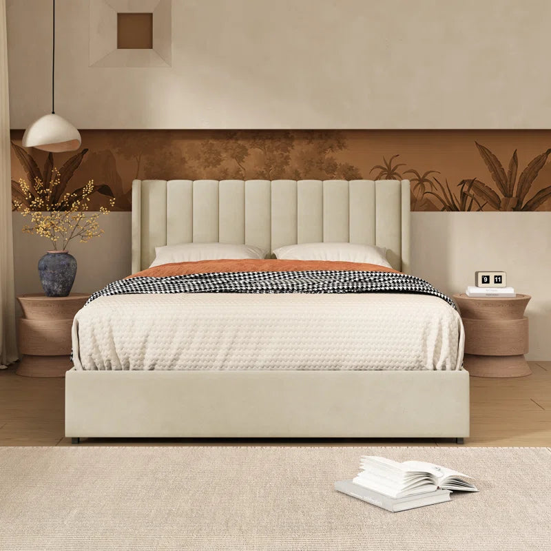 Jeilyn Upholstered Platform Drawer Storage Bed Cream