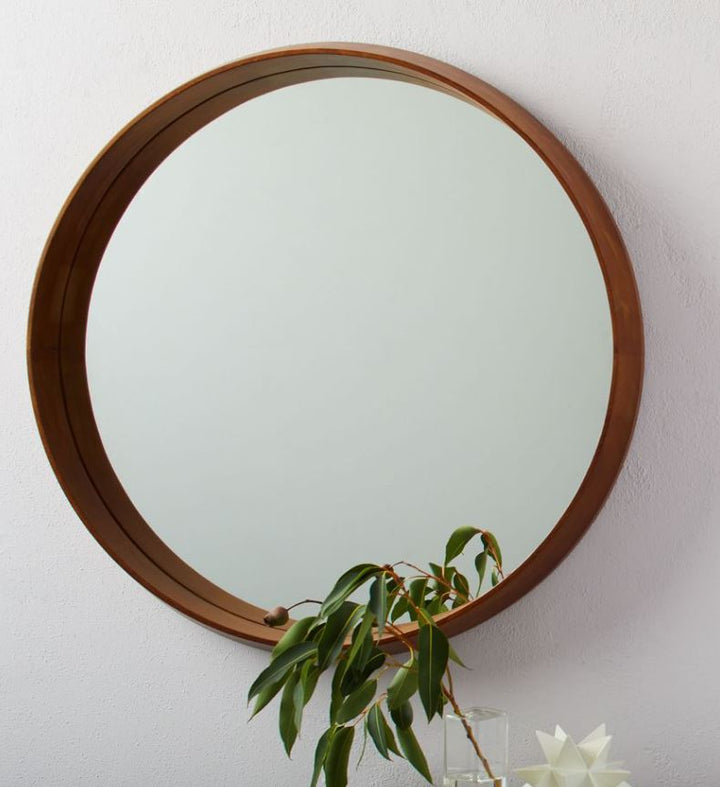Eucalyptus Wood Frame Ledge Round Wall Mirror