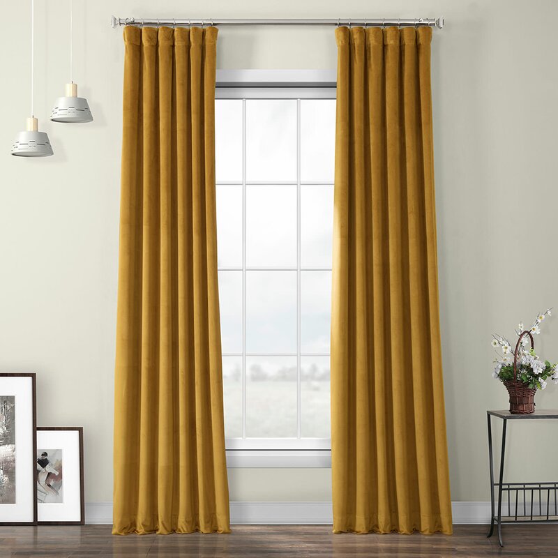 Heritage Velvet Room Darkening Rod Pocket Single Curtain Panel-96"