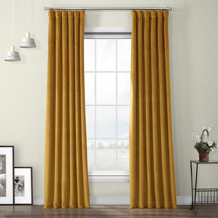 Heritage Velvet Room Darkening Rod Pocket Single Curtain Panel-96"