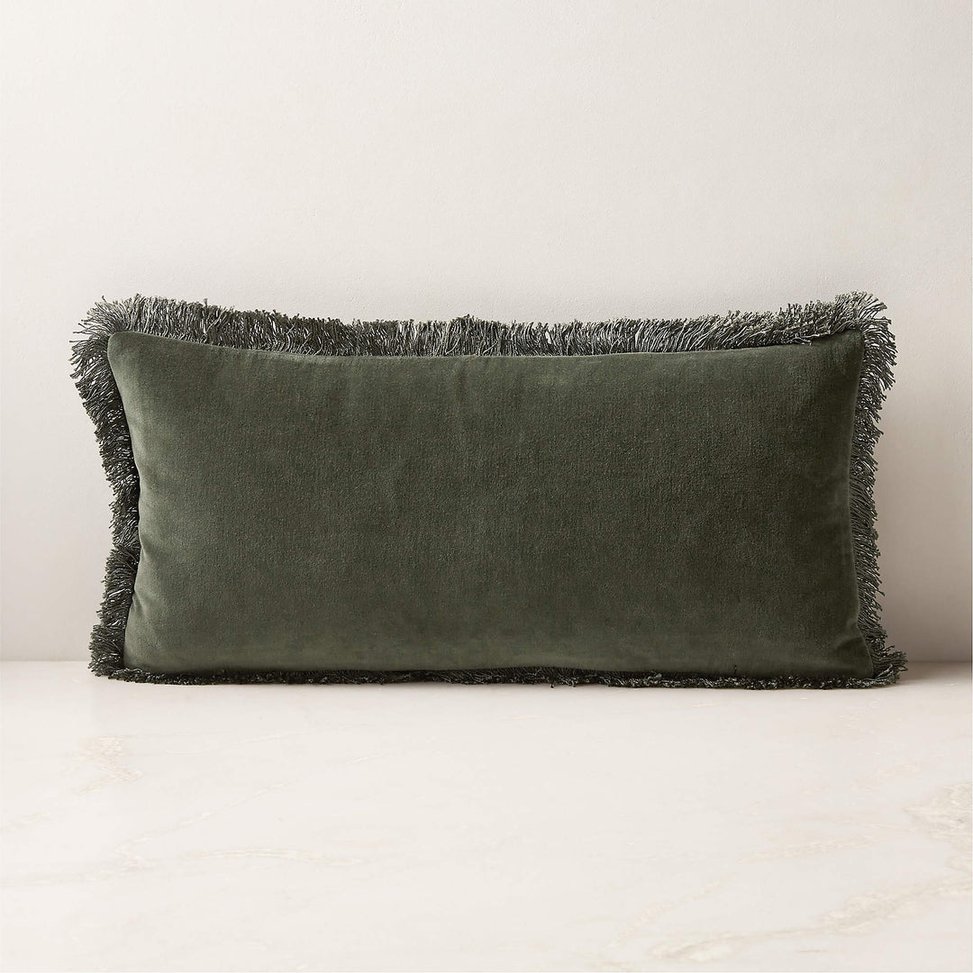 Bettie Forest Green Velvet Lumbar Pillow with Down Alternative Insert-23''x11''