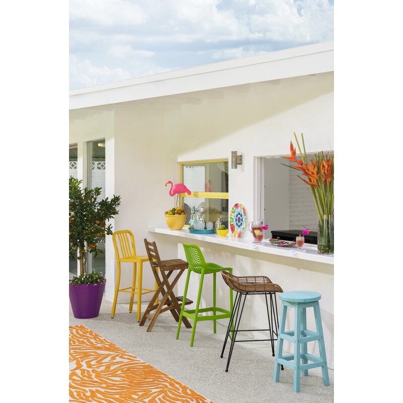 Endicott Lucrezia Wicker Patio Bar Stool with Cushion Set of 2