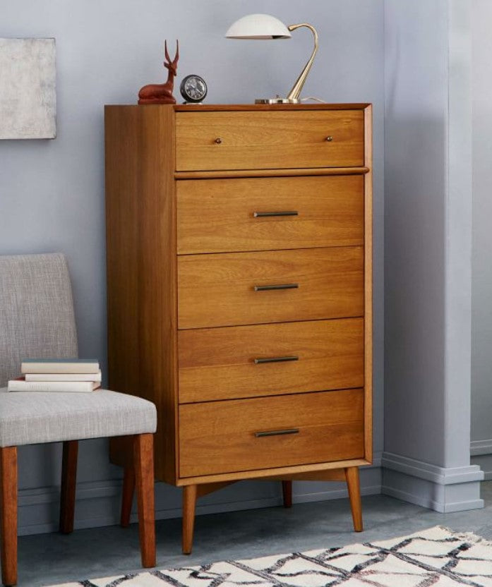 Mid Century 5 Drawer Dresser Narrow