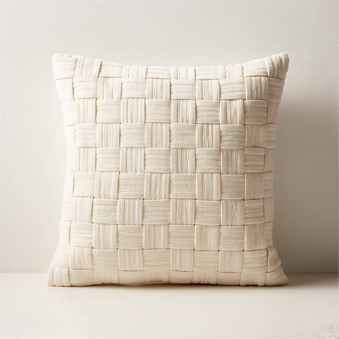 Akemi Woven Warm White Velvet Throw Pillow 18"