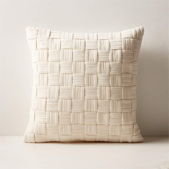 Akemi Woven Warm White Velvet Throw Pillow 18"