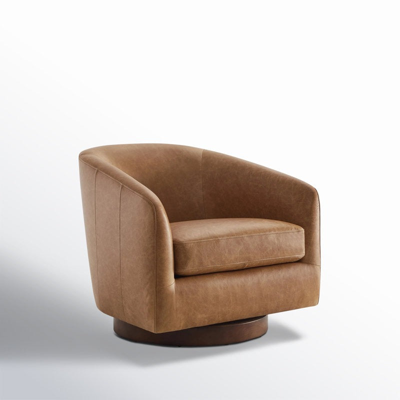 Bennett Genuine Leather Swivel Barrel Chair