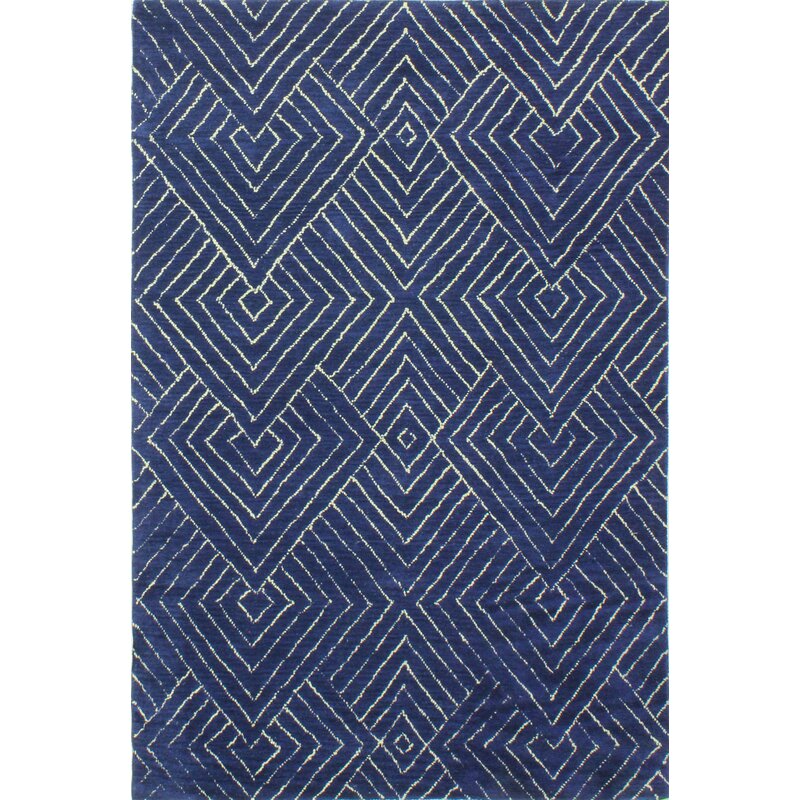 Utsey Geometric Handmade Tufted Wool Navy Area Rug-7'6''x9'6''
