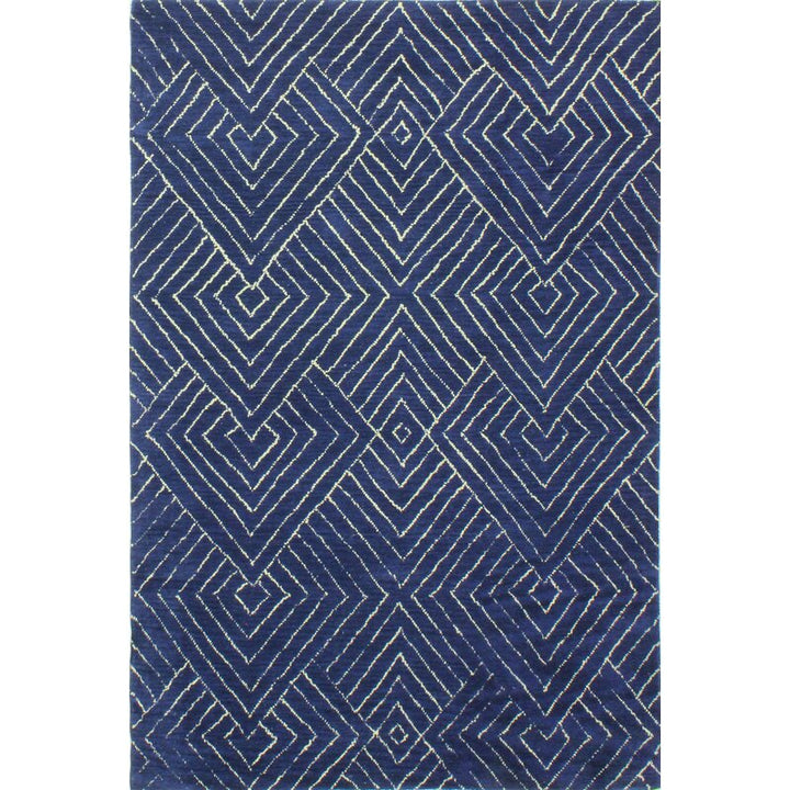 Utsey Geometric Handmade Tufted Wool Navy Area Rug-7'6''x9'6''