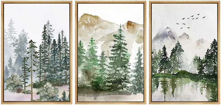 Pastel Mountain Range Wood Forest Frame