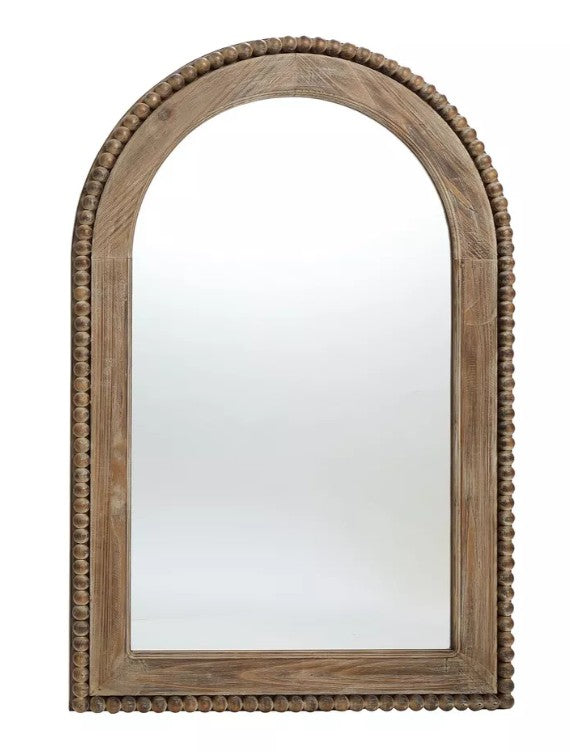 LuxenHome Wood Framed Arch Window Wall Mirror Brown