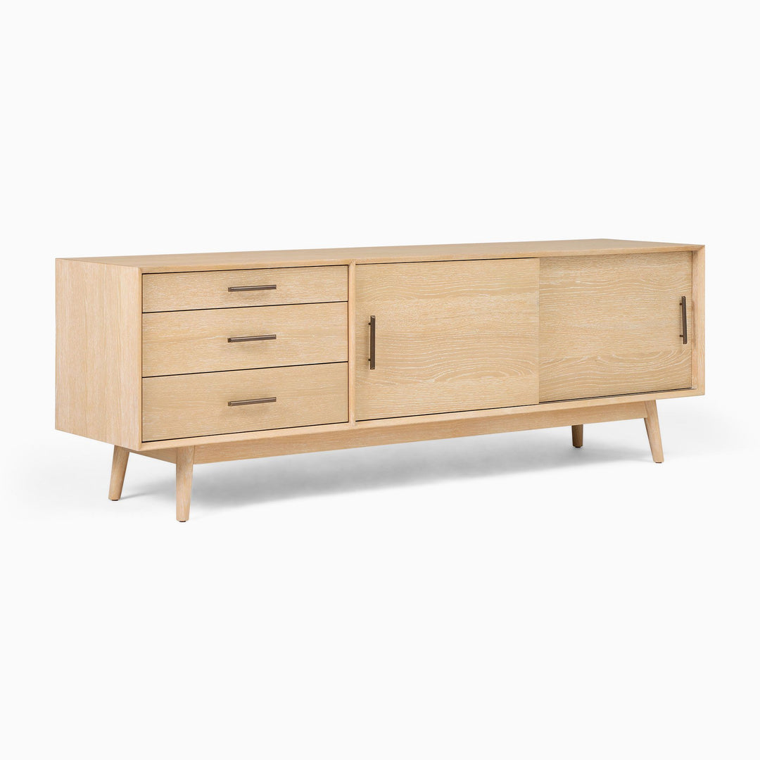 Mid Century Media Console_Cerused White