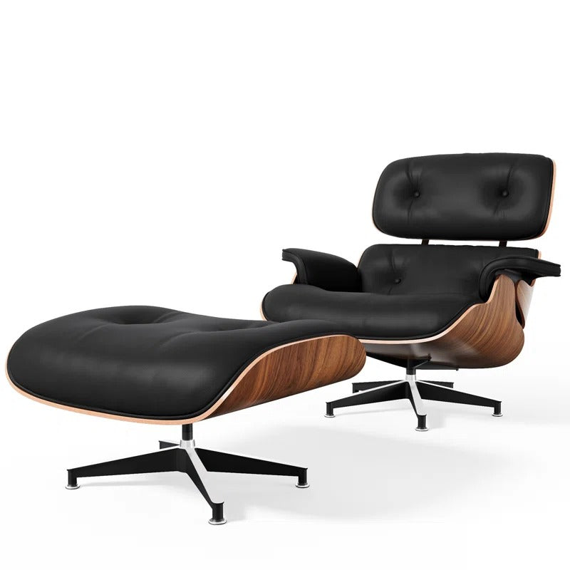 Mayas Genuine Leather Swivel Lounge Chair and Ottoman