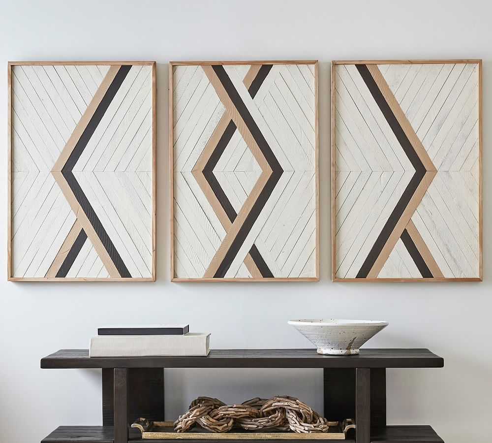 ALEKSANDRA ZEE INLAID WOOD TRIPTYCH WALL ART