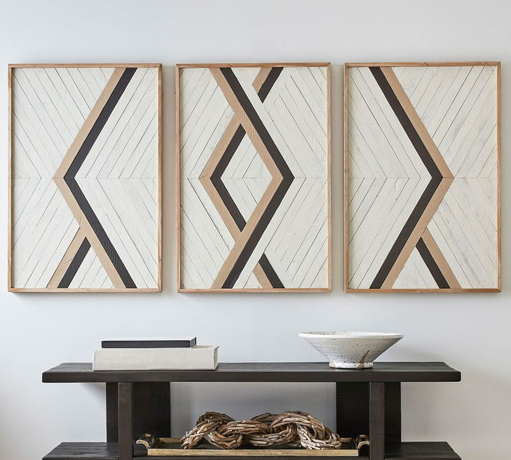ALEKSANDRA ZEE INLAID WOOD TRIPTYCH WALL ART